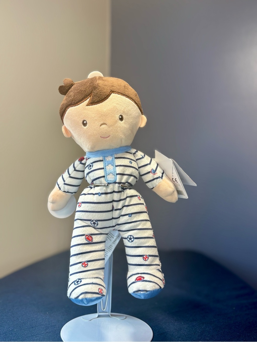 Little Me Striped Plush Baby Doll - Blue & White